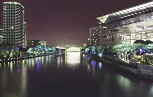Hangzhou Prints: Illuminated architecture and reflections at night in Hangzhou City Center, Hangzhou