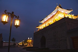 Shandong Prints: Illuminated City Gate and watch tower, UNESCO World Heritage Site, Qufu City