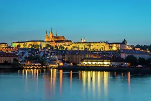What's New: Illuminated Prague Castle at twilight, UNESCO World Heritage Site, Prague, Bohemia