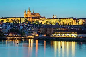 What's New: Illuminated Prague Castle at twilight, UNESCO World Heritage Site, Prague, Bohemia