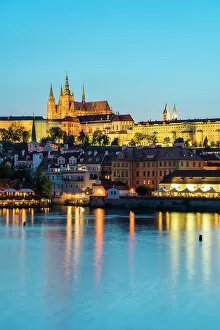 What's New: Illuminated Prague Castle at twilight, UNESCO World Heritage Site, Prague, Bohemia