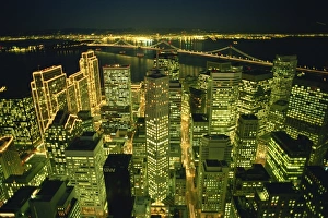 Bay Bridge Prints: Illuminated skyscrapers and Bay Bridge
