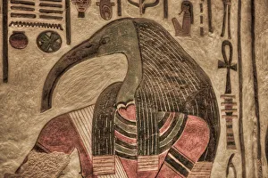 Image of God Thoth, Paintings and Relief, Tomb of Nefertari, QV66, Valley of the Queens, Ancient Thebes, UNESCO World Heritage Site, Luxor, Egypt, North Africa, Africa