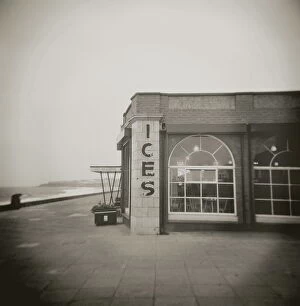 Monochrome Collection: Image taken with a Holga medium format 120 film toy camera of ices sign on side of old Rendezvous