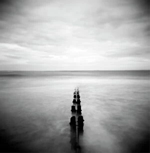 Monochrome Gallery: Image taken with a Holga medium format 120 film toy camera of view out to North Sea at dusk with