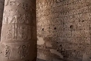 Hieroglyphic Prints: Images and hieroglyphics adorn the walls of Medinet Habu temple complex