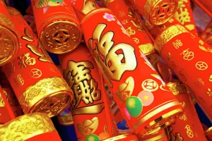 Abundance Prints: Imitation fire crackers used as Chinese New Year decorations, Hong Kong, China, Asia