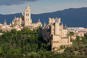Alcazar Prints: The imposing Gothic Cathedral and the Alcazar of Segovia, Castilla y Leon, Spain, Europe