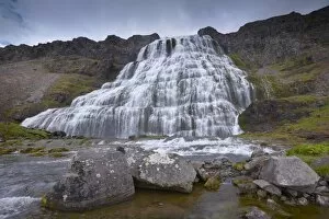 Impressive Dynjandifoss waterfall, in Arnafjordur fjord, in the West Fjords (Vestfirdir)