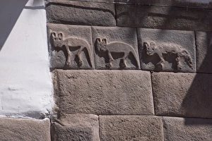 Cuzco Prints: Inca carving on wall, probably foxes