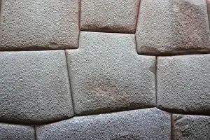 Close Up View Prints: Inca Stone wall made from huge granite blocks fitted skillfully together using no cement