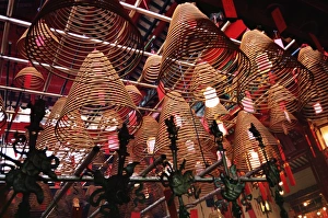 Incense coils, Man Mo Temple, Hong Kong Island, Hong Kong, China, Asia