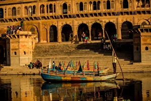 Pole Prints: Indian gondolier, Flower Holi Festival, Vrindavan, Uttar Pradesh, India, Asia