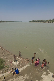 Kolkata Prints: Indian people bathing in the Hooghly river, Kolkata, West Bengal, India, Asia