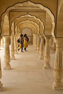 Forts Prints: Indian women under arches, Amber Fort Palace, Jaipur, Rajasthan, India, Asia