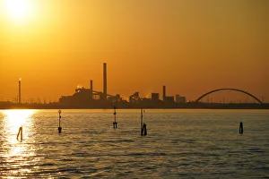 Wooden Post Gallery: Industrial chemical area of Marghera seen from the ferry, Venice lagoon, Venice, Veneto