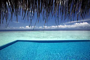 Infinity Pool Prints: Infinity pool and lagoon, Maldives, Indian Ocean, Asia