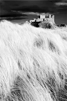 Infrared image of Bamburgh Castle from the dunes above Bamburgh Beach, Northumberland