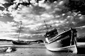 Infrared image of boats on Aln Estuary at low tide, Alnmouth, near Alnwick