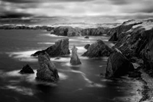 Infrared image of cliffs and sea stacks at Mangersta. Isle of Lewis, Outer Hebrides