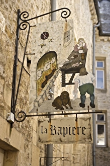 Calvados Prints: Inn sign in the Old Town, Bayeux, Calvados, Normandy, France, Europe