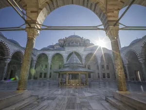 Archway Prints: Inner cloister of Fatih Camii Mosque, Istanbul, Turkey, Europe