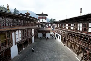 Bhutan Prints: Inner courtyard in Trongsa Dzong, Bhutans largest monastery fortress, established