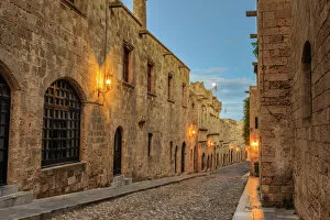 Greek Islands Gallery: Inns at dusk, Street of the Knights, blue hour, Medieval Old Rhodes Town, UNESCO