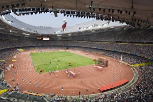 Images Dated 11th September 2008: Inside The Birds Nest National Stadium, designed by Herzog and de Meuren