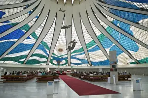 Brasilia Prints: Inside the Metropolitan Cathedral designed by Oscar Niemeyer in 1959, Brasilia, UNESCO