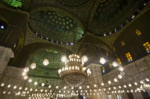 Lamps Prints: Inside the Mosque of Mohammed Ali, Cairo, Egypt, North Africa, Africa