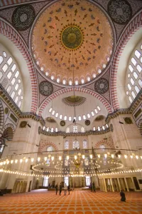 Traditionally Turkish Prints: Inside Suleymaniye Mosque, UNESCO World Heritage Site, Istanbul, Turkey, Europe