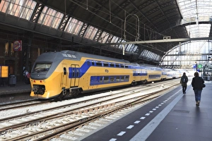 Intercity train in a platform at Central Station, Amsterdam, Netherlands, Europe