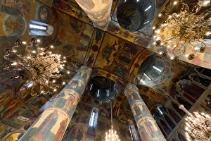 Typically Russian Prints: Interior of Annunciation Cathedral, Kremlin, UNESCO World Heritage Site, Moscow, Russia