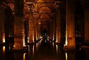Byzantine Prints: Interior of Basilica Cistern, Sultanahmet, Istanbul, Turkey, Europe