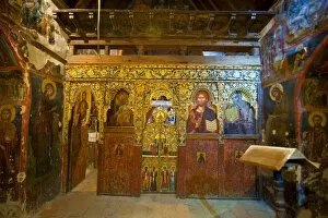 Interior of a beautiful Byzantine church in the Troodos Mountains, UNESCO World Heritage Site