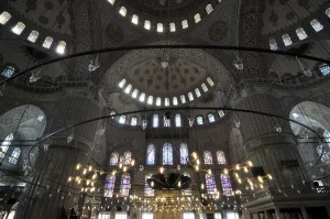Chandelier Prints: Interior, Blue Mosque (Sultan Ahmet), Istanbul, Turkey, Europe