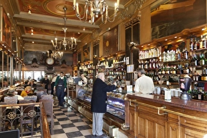 Eating And Drinking Prints: Interior of A Brasileira old-style coffee house, Baixa Chiado, Lisbon, Portugal, Europe