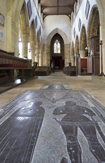 Floors Prints: Interior with brasses, St Michaels Church, Great Tew, Oxfordshire, England, United Kingdom