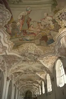 Ceilings Prints: Interior with Brothers Asam Baroque stucco and frescoes dating from 1724