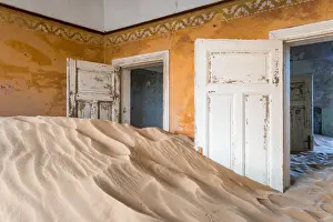 The interior of a building in the abandoned diamond mining ghost town of Kolmanskop