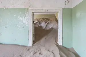 Luderitz Prints: The interior of a building in the abandoned diamond mining ghost town of Kolmanskop
