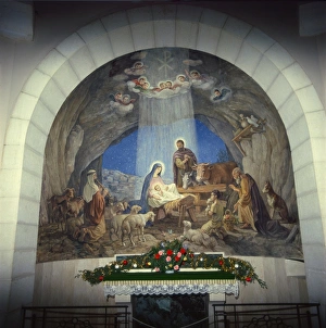 Altar Prints: Interior of church with Nativity scene