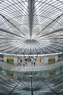 Rotunda Prints: Interior of circular concourse and roof of the spectacular new Shanghai South Railway Station in 2007
