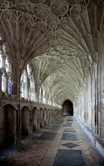 Gloucestershire Collection: Interior of cloisters with fan vaulting, Gloucester Cathedral, Gloucester