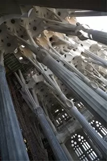 Interior with columns and windows, La Sagrada Familia church, Barcelona