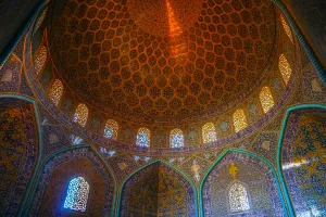 Typically Iranian Prints: Interior of the dome of Sheikh Lotfollah Mosque, Isfahan, Iran, Middle East