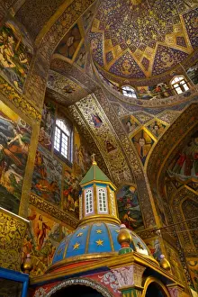 Typically Iranian Prints: Interior of dome of Vank (Armenian) Cathedral with Archbishops throne in foreground