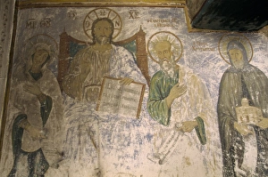Frescoe Prints: Interior frescoes on church wall in the Monastery of St