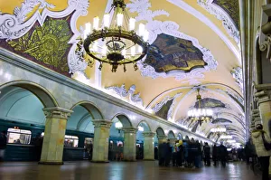 Crowd Prints: Interior of Komsomolskaya Metro Station, Moscow, Russia, Europe